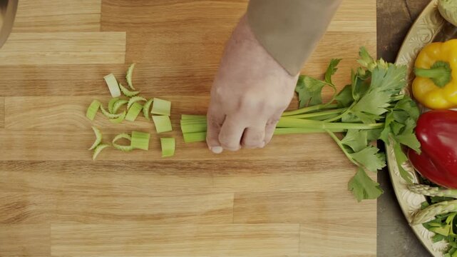slow motion celery cutting chef 