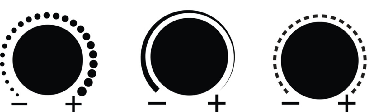 Volume Control Knob Icon Set &ndash; Adjustment Dial Plus Minus Vector Illustration