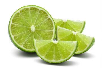 Fresh Lime Slices with Water Drops Isolated on White Background