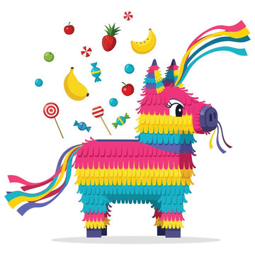 Colorful pi&ntilde;ata with treats posada mexicana Vector