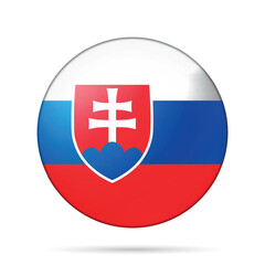 Obraz premium Glass light ball with flag of Slovakia. Round sphere, template icon. Slovak national symbol. Glossy realistic ball, 3D abstract vector illustration. Big bubble.