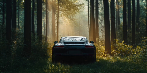 Luxury Car Parked In Green Forest Nature Scene 12
