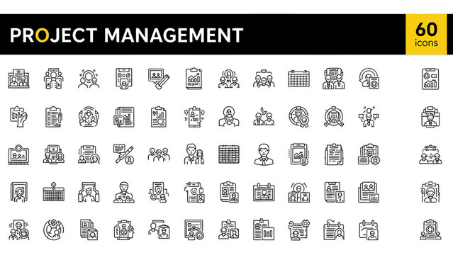 Project management icons and symbols set for business and planning