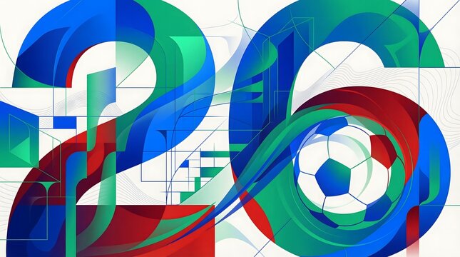 Abstract geometric representation of the number 26 with a soccer ball, embodying sport and dynamism.