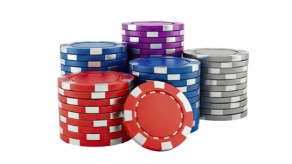 Stacks of colorful casino poker chips
