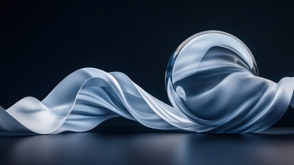 A flowing ribbon of liquid mercury forms an abstract shape with light and shadow effects on a dark background
