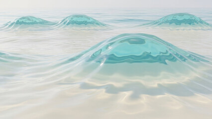 Crystal Waves: Transparent blue waves of water surge across a sandy surface, capturing the liquid beauty and tranquil essence of the sea.