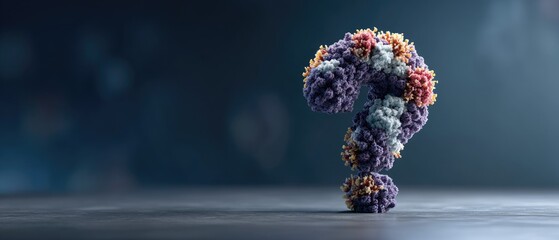 Question mark formed by coronavirus particles on a bokeh background with vibrant colors depicting health and safety themes