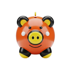 Happy Orange Piggy Bank with Black and Yellow Details