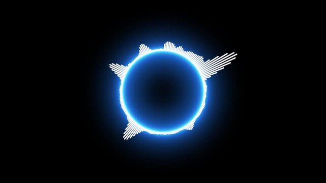 Glowing circle audio waveform spectrum animation isolated on black background