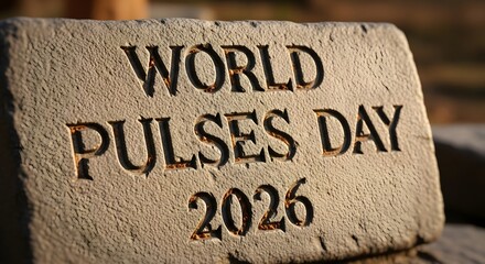 World pulses day 2026 text carved into stone celebrating legume foods