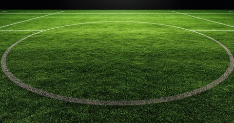 Obraz premium The Soccer Field Center Circle Lit by Stadium Lights on Lush Green Pitch