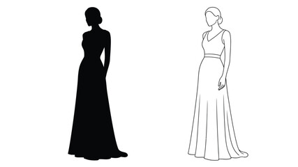 Fototapeta premium a woman s elegant long gown design presented in a striking silhouette