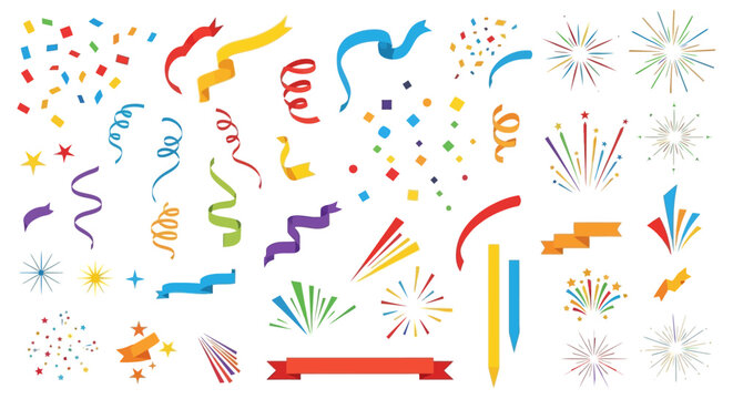 A collection of colorful celebration confetti elements and illustrations for festive occasions in America