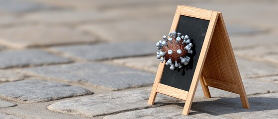 Empty street in old town with wooden sign closed due to holiday season and newelmites illustration