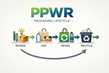 PPWR Packaging Lifecycle with Design Use Reuse Recycle Stages