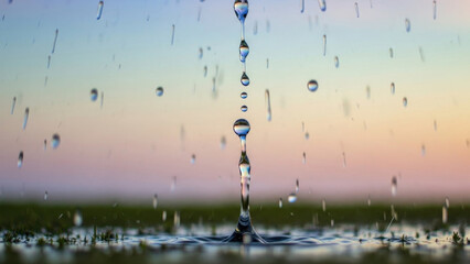 Dancing Water droplets: Capturing the elegance of each individual water drop in mid-air, a perfect snapshot of a rain shower in all its simplicity