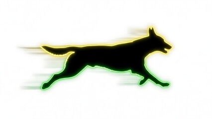 Fototapeta premium Dynamic dog silhouette with neon green and yellow outline running fast