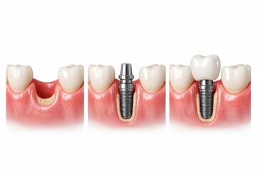 Stages of Dental Implant Procedure in 3D Illustration