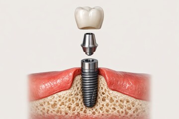 Dental Implant With Crown and Abutment in Medical Cross Section