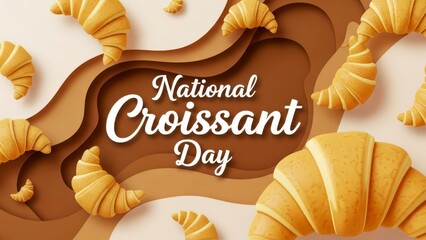 Golden croissants on a brown background with National Croissant Day text 3