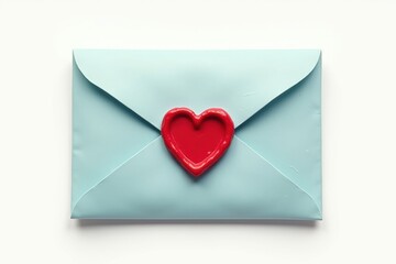 Light blue envelope with red heart wax seal on white background