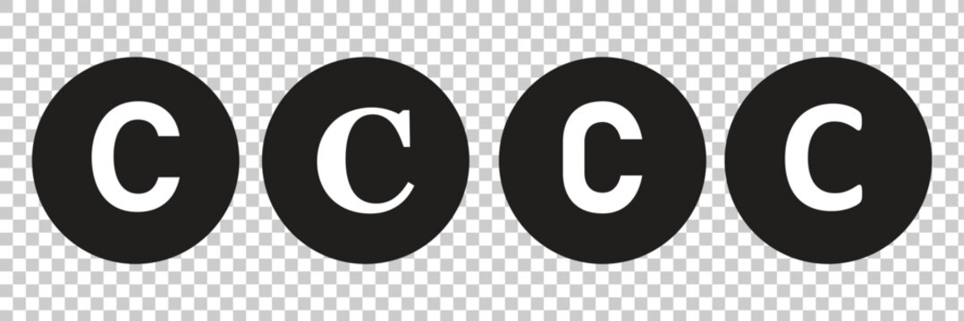 copyright symbol icon set, minimal circular copyright sign illustration, intellectual property protection concept, isolated vector design for legal and branding use