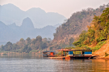 Laos. Luang Prabang,  Mekong River Cruises. Tour tourism on ships and boats. Paradise tourist resort	
