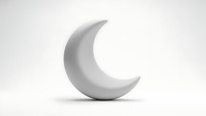Minimalist 3D Rendered Gray Crescent Moon Shape on White Background with Subtle Shadow