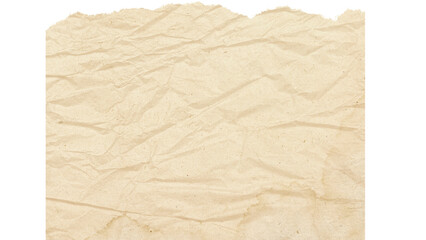 Crumpled beige paper isolated on transparent background