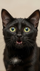 Fototapeta premium Black Cat with Striking Green Eyes, Close-Up Portrait