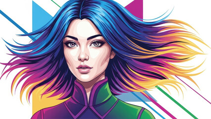 Fototapeta premium Woman with vibrant multicolored hair in a dynamic pose
