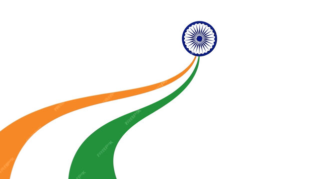 Illustration of a stylized Indian flag with orange, white, and green colors and a blue wheel on a plain white background, symbolizing Republic Day.