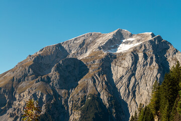 Mountain Landscape with Autumnal Forest and Clear Blue Sky, at Gro&szlig;er Ahornboden, Austria