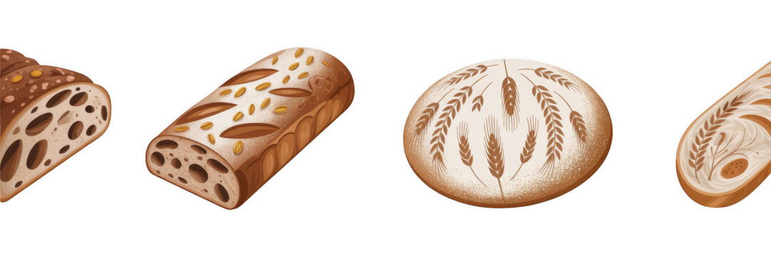 Various Types of Bread with Seeds and Grains various bread isolated on a transparent background