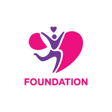 A heart-shaped logo design featuring a stylized human figure with outstretched arms, symbolizing health and wellness. The vibrant pink and purple colors evoke a sense of joy and vitality