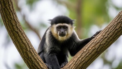 Obraz premium Primate sitting on tree branch in natural habitat