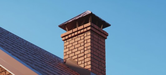 The Chimney Standing Proud Against a Clear Blue Sky on a Rooftop