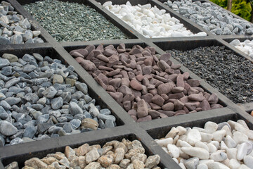Assorted Decorative Landscaping Stones and Pebbles Display
