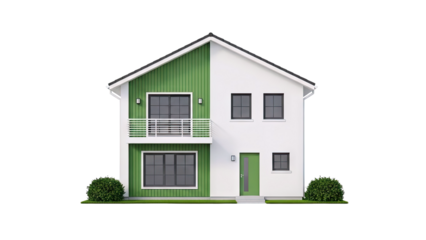 Modern Two-Story House with Green Accent and Balcony