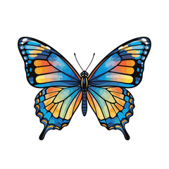 Colorful butterfly with blue and orange wings flying on white background Concept of Earth Day  