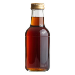Small glass bottle with brown liquid isolated on a transparent background