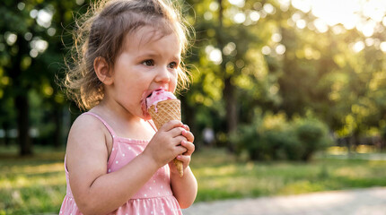A cute girl eating ice cream 