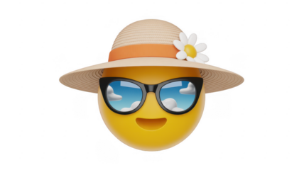 Smiling Emoji Wearing Sunglasses and Hat yellow isolated on a transparent background