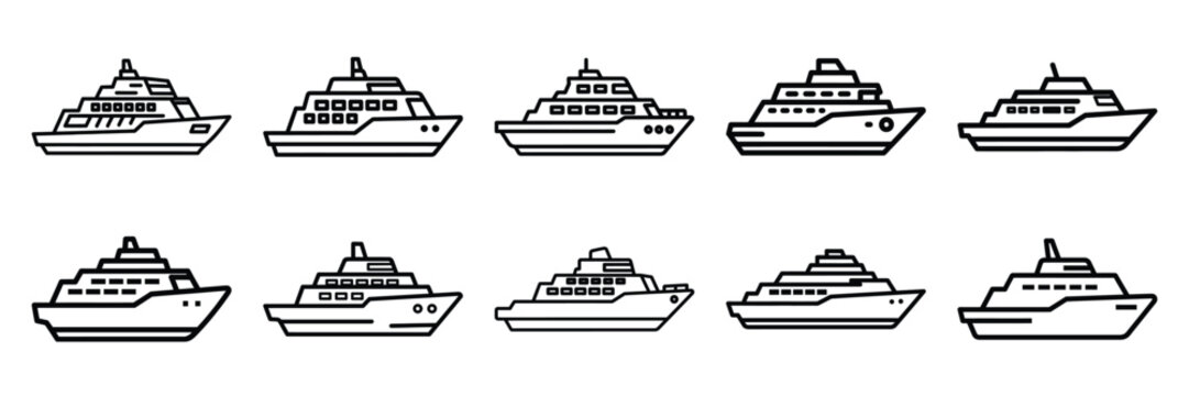 Minimalist ferry boat icon pack outline version. Holiday vector design illustration