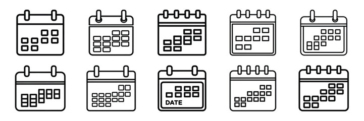 Minimalist holiday calendar date icon pack outline version. Holiday vector design illustration