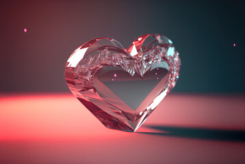 Crystal heart scene for Valentine's Day celebration. Beautiful 3D heart background for love and passion