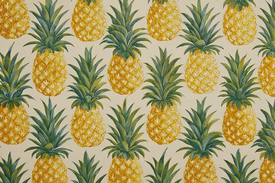 Pineapple chunks in a tessellating diamond pattern on a cream background, vibrant and orderly 