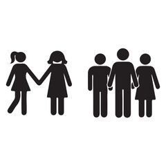 Black silhouettes of people holding hands white background