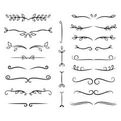 Black swirling leafy line dividers on white background